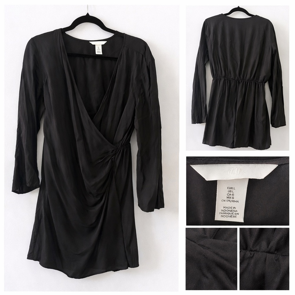 🐝 H&M Black Wrap Style Dress – Long Sleeve | Size L
